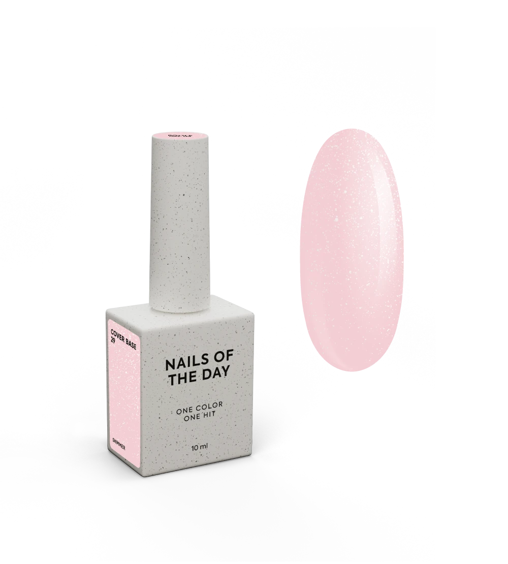 NAILSOFTHEDAY Cover Base 29 Shimmer – halbtransparente, zart-nude Base mit silbernem Schimmer, 10 ml