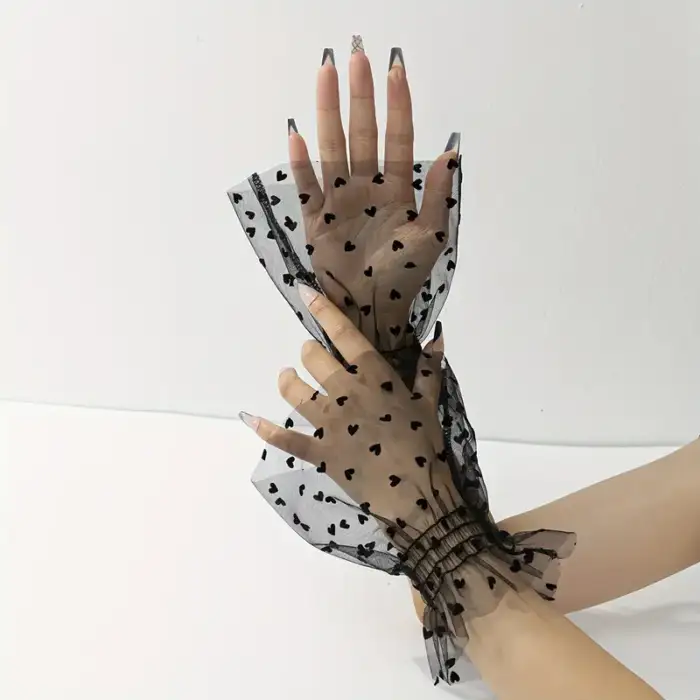 Schicke schmale Spitzenärmel mit stilvollem Print, Handgelenkabdeckung, Schwarz, 1 Stück – Bild 2