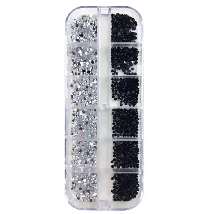 Nailart Strasssteine Schwarz und Silber (2mm)