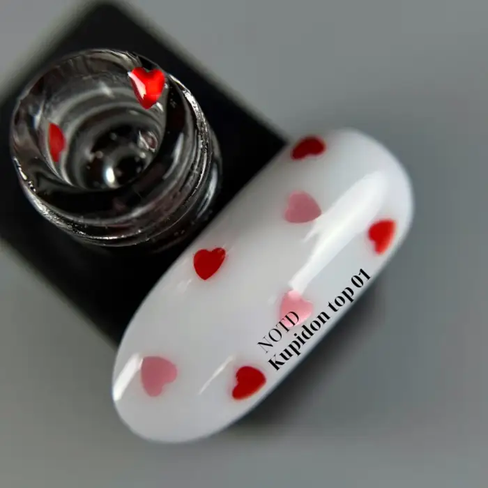 NAILSOFTHEDAY Kupidon top 01 - Top Coat mit roten und rosafarbenen Herzchen ohne klebrige Schicht, 10 ml