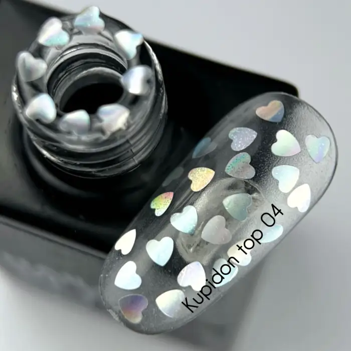 NAILSOFTHEDAY Kupidon top 04 - Top Coat mit holographischen Herzchen ohne klebrige Schicht, 10 ml