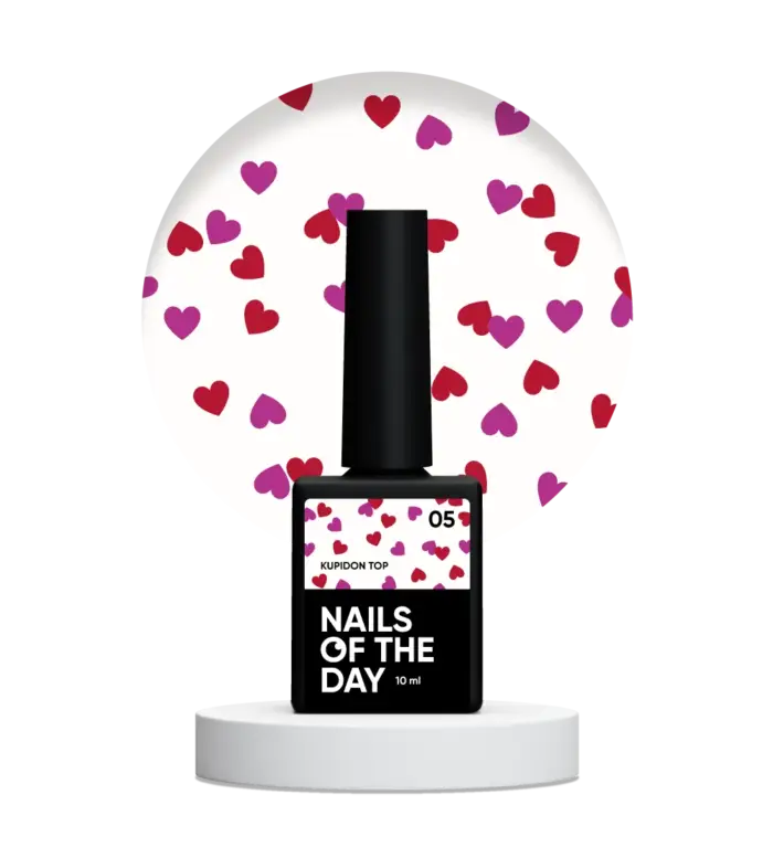 NAILSOFTHEDAY Kupidon top 05 - Top Coat mit roten und rosafarbenen Herzchen ohne klebrige Schicht, 10 ml – Bild 2
