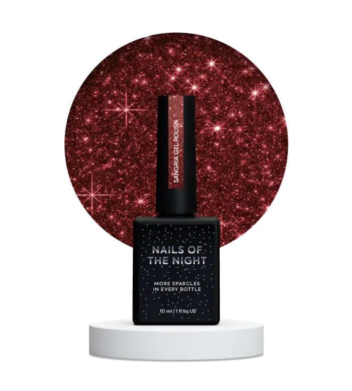 Gel Polish NAILSOFTHENIGHT Sangria– roter UV/LED-Nagellack mit reflektierenden Glitzerpartikeln, 10 ml