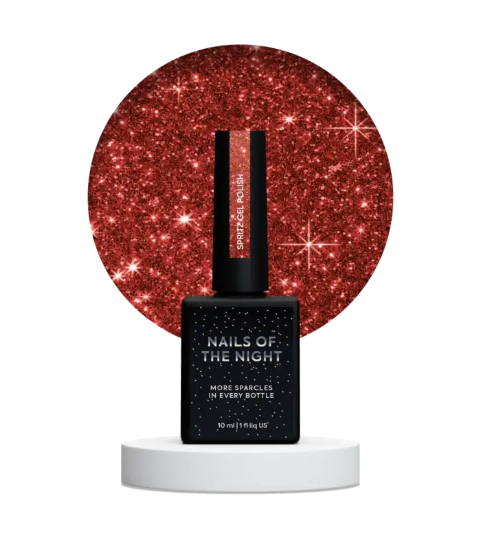 Gel Polish NAILSOFTHENIGHT Spritz – leuchtend roter UV/LED-Nagellack mit reflektierenden Glitzerpartikeln, 10 ml.