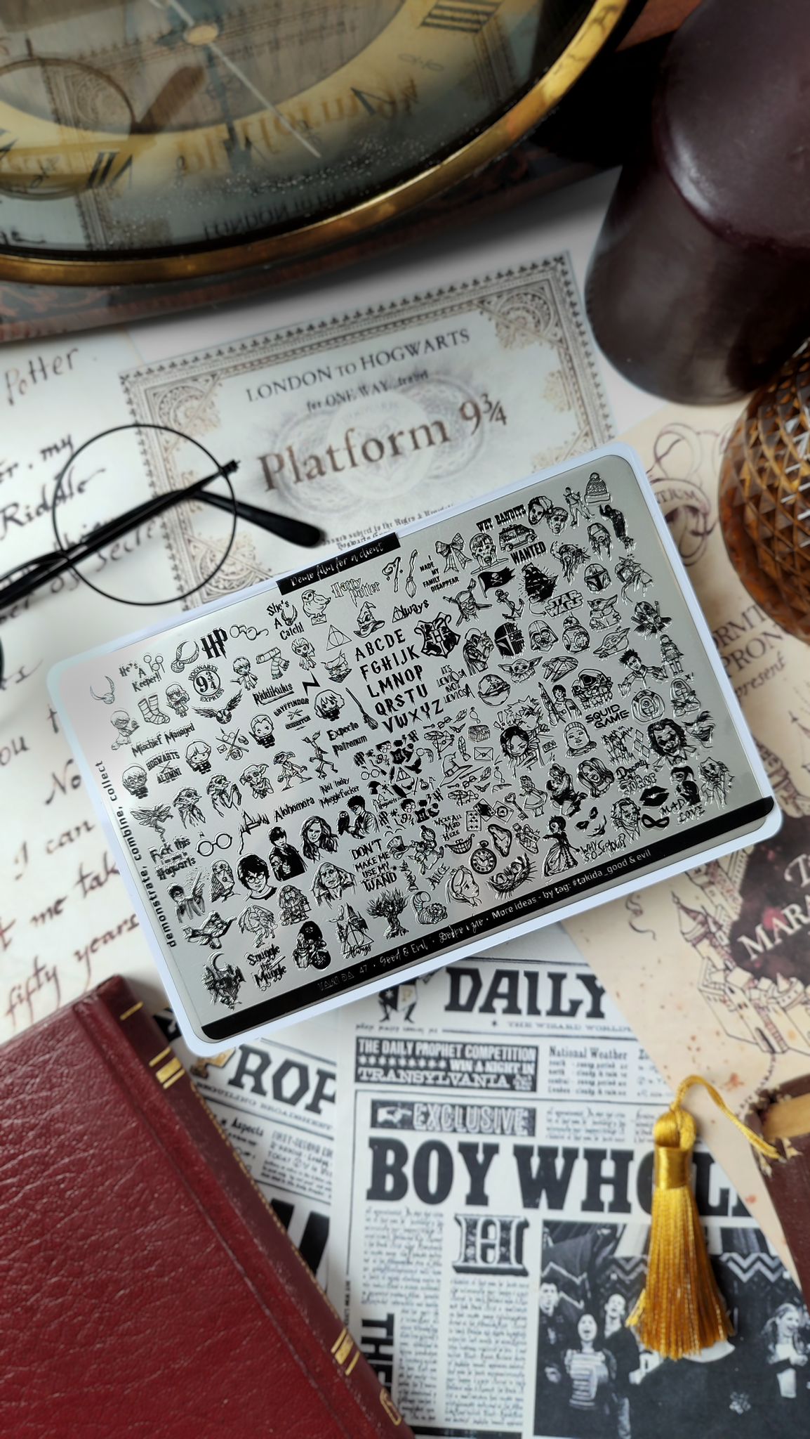 Stamping Plate DEMO Taki Da - 47 GOOD & EVIL - Stamping-Schablone mit Demo-Sheet (mit Vorlagenblatt) – Bild 3