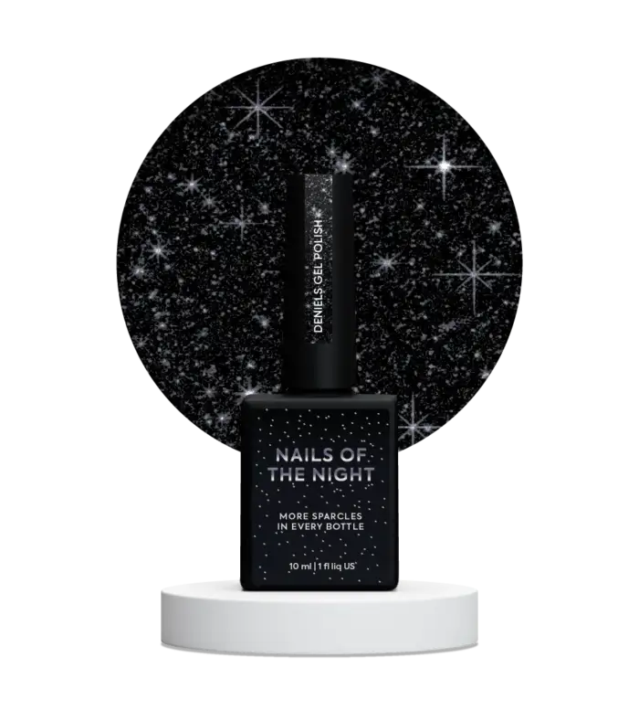 NAILSOFTHENIGHT Gel Polish Deniels – Schwarz mit silbernem Schimmer - Gel-Lack mit Glitzer- und reflektierenden Partikeln, 10 ml