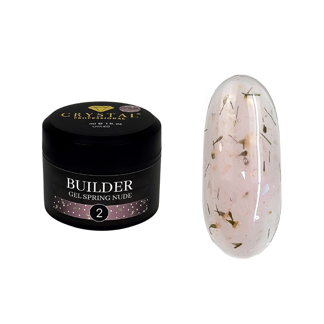 CRYSTAL Builder Gel Spring Nude №2 – Nude-Aufbaugel mit getrockneten Blüten, 15 ml