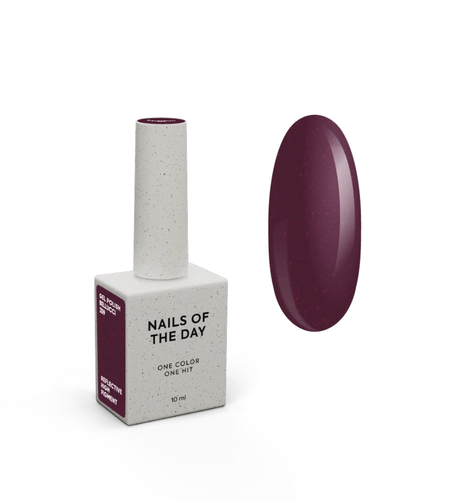 NAILSOFTHEDAY Gel PolishBellucci 359, Bordeauxfarbener reflektierender Gel-Lack, 1-Schicht-Deckkraft, 10 ml